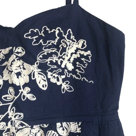 J. Crew Women's Cami Dress Size 10 Floral Embroidered Blue Lined Y2K Knee Length - Picture 5 of 9